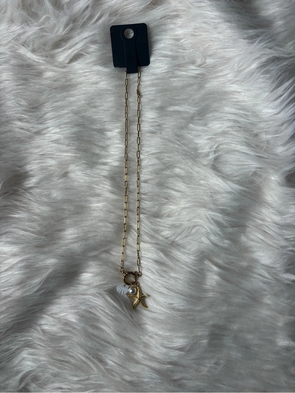 Gold Starfish Pendant Necklace with Pearl and Shell Charm